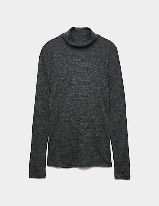 Funnel Neck Long Sleeve Slim Fit Top with Wool