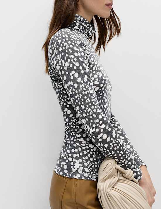 Funnel Neck Long Sleeve Slim Fit Top with Wool