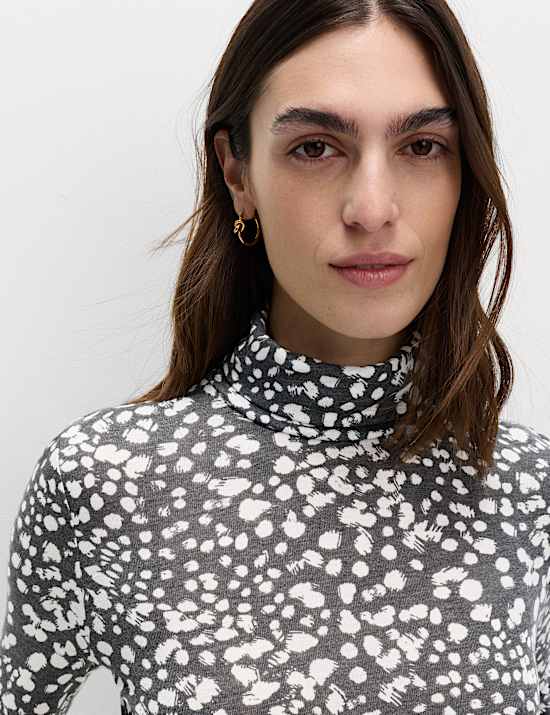 Funnel Neck Long Sleeve Slim Fit Top with Wool