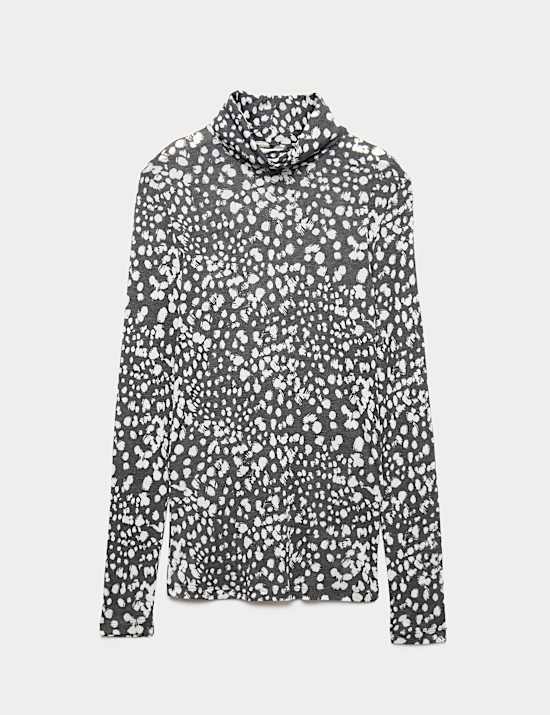 Funnel Neck Long Sleeve Slim Fit Top with Wool