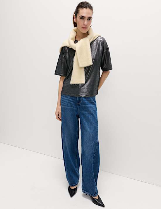 T-shirt effet métallisé brillant