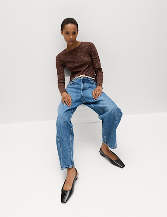 Katoenrijke geribbelde top met versiering