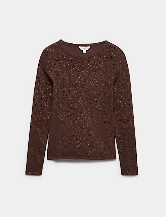 Katoenrijke geribbelde top met versiering