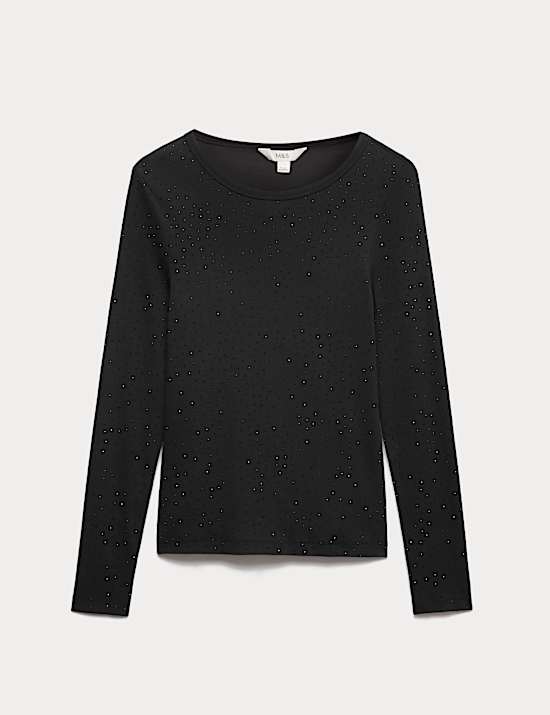 Cotton Rich Embellished Ribbed Top