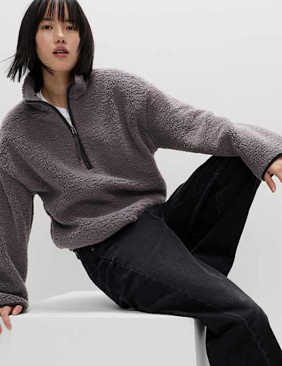 Borg Funnel Neck Half Zip Sweatshirt
