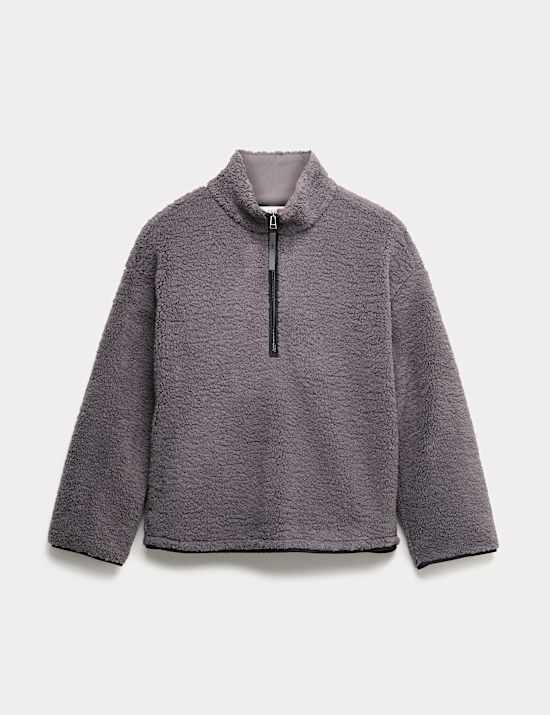 Borg Funnel Neck Half Zip Sweatshirt