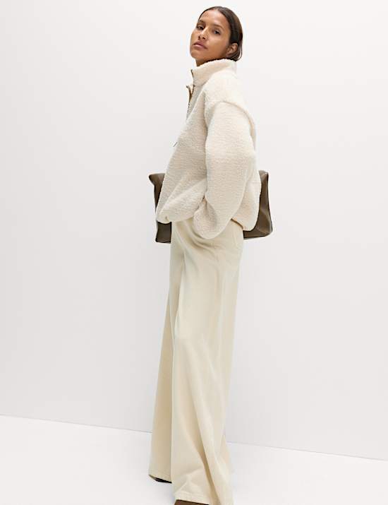 Sweat imitation peau de mouton à col cheminée à fermeture zippée à mi-hauteur