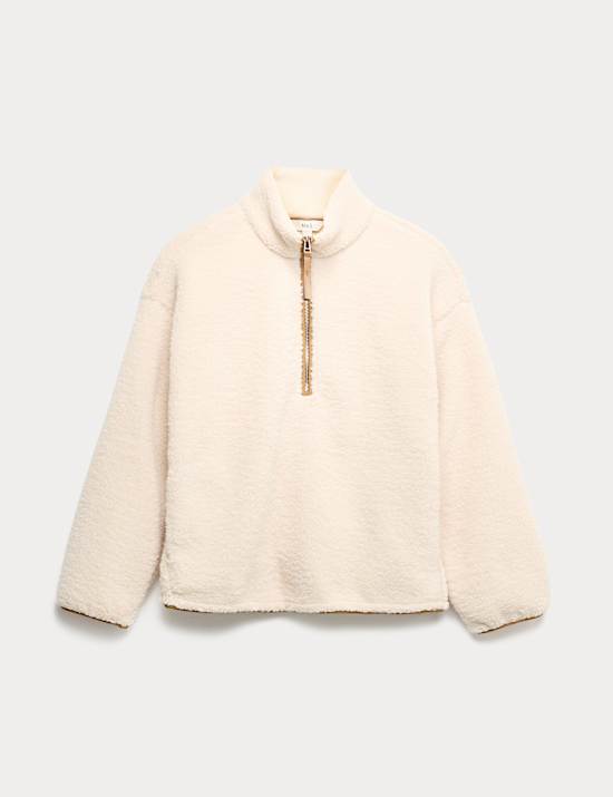 Sweat imitation peau de mouton à col cheminée à fermeture zippée à mi-hauteur