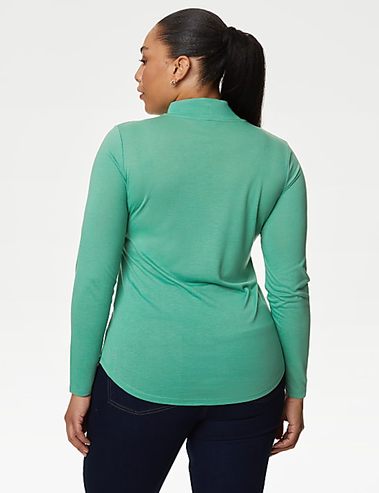 Jersey Roll Neck Relaxed Long Sleeve Top