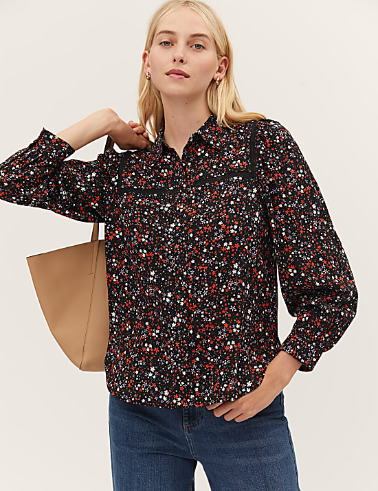 Cotton Blend Printed Long Sleeve Shirt