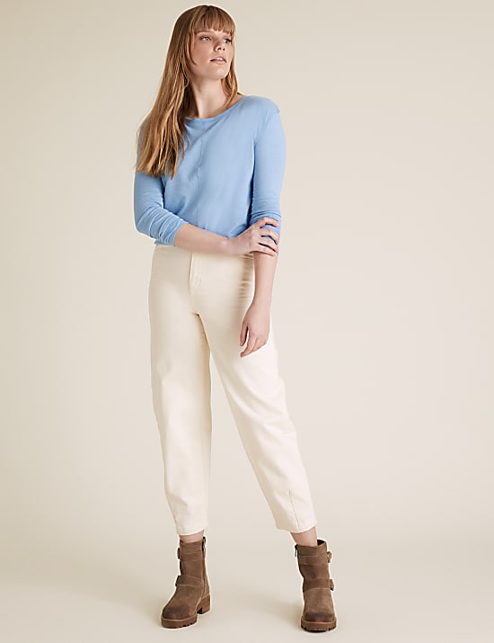 Linen Crew Neck Straight fit  Long Sleeve Top