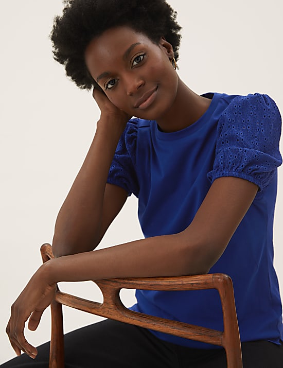 Pure Cotton Textured Short Sleeve Top