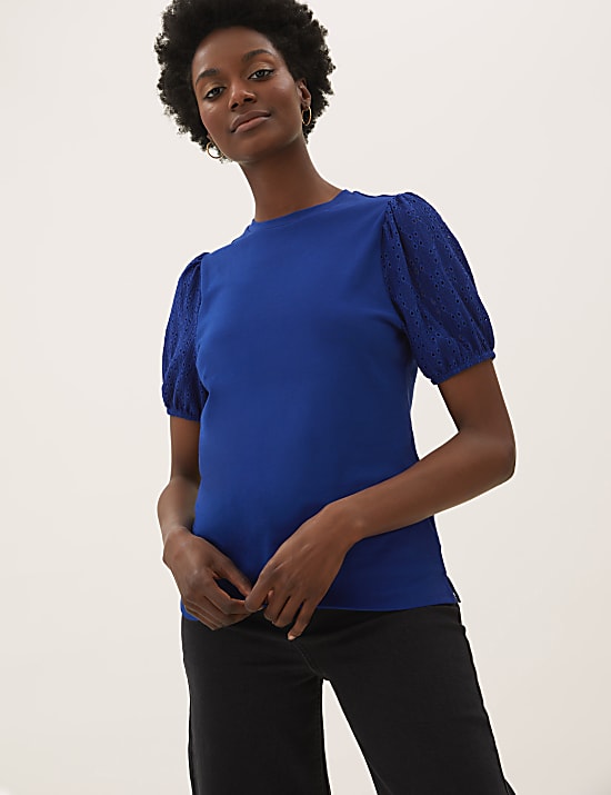 Pure Cotton Textured Short Sleeve Top
