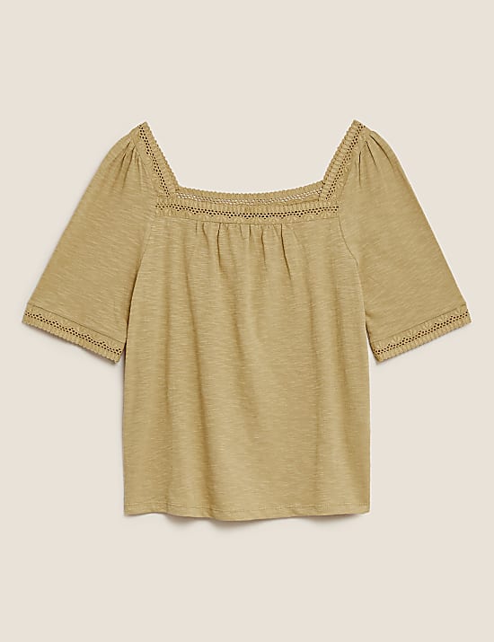 Pure Cotton Embroidered Square Neck Top