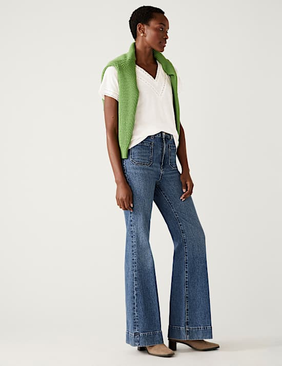 Linen Embroidered V Neck T-Shirt