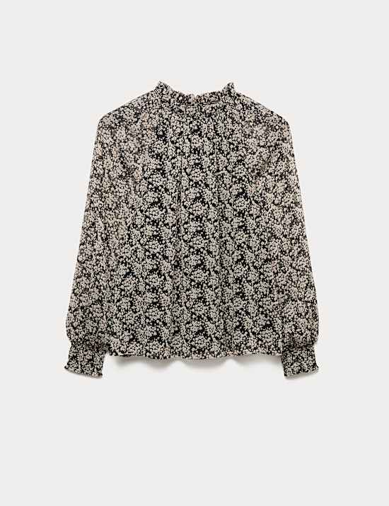 Durchsichtige Bluse mit langen Blousonärmeln und einem Blümchenprint