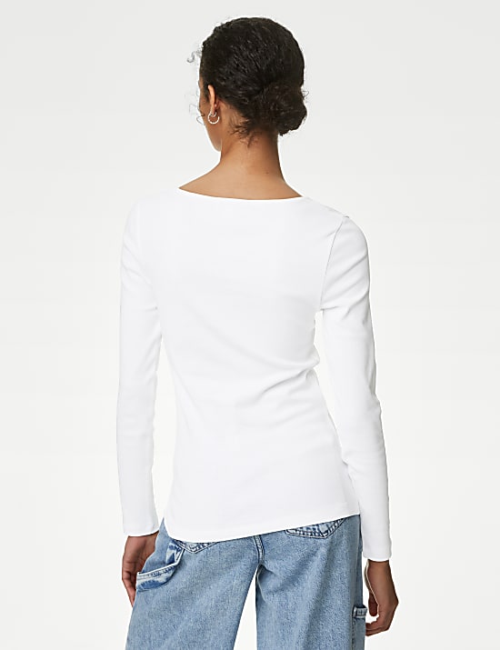 Pure Cotton Square Neck Slim Fit Top