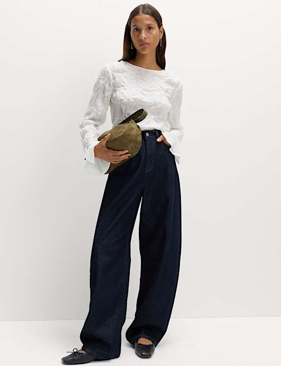 Lace Textured Crew Neck Blouse