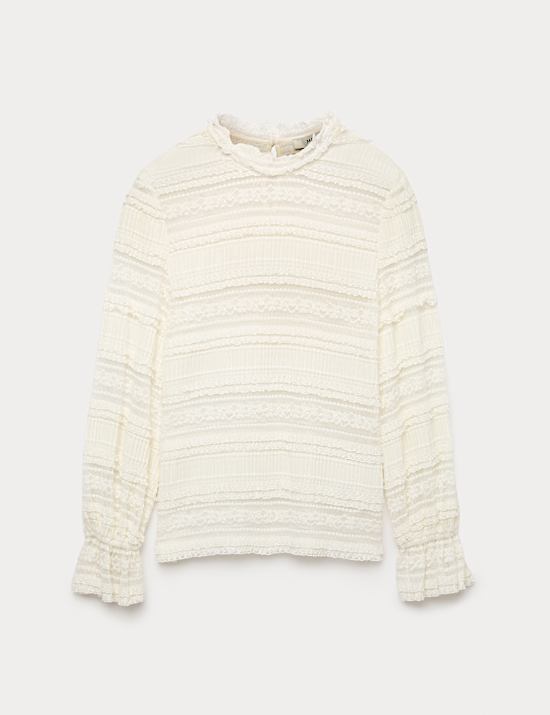 Lace High Neck Blouse with Cotton