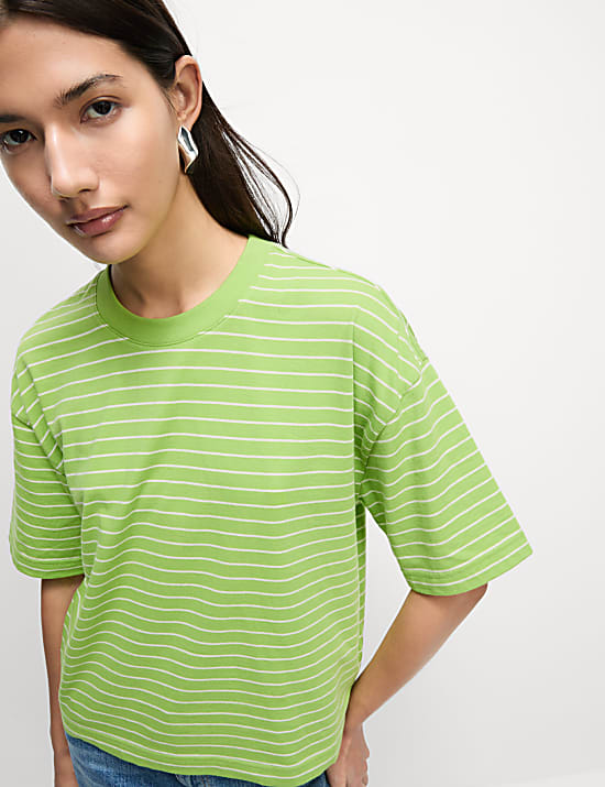 Pure Cotton Relaxed Striped Boxy T-Shirt