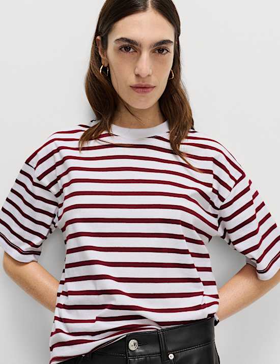 Pure Cotton Relaxed Striped Boxy T-Shirt