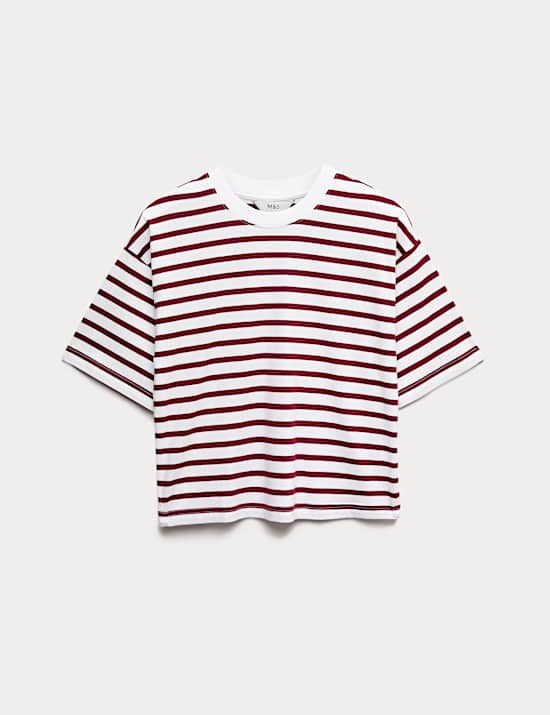 Pure Cotton Relaxed Striped Boxy T-Shirt