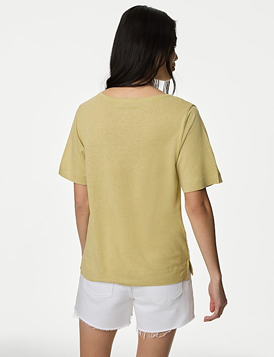 Top en lin m&eacute;lang&eacute; &agrave; col V