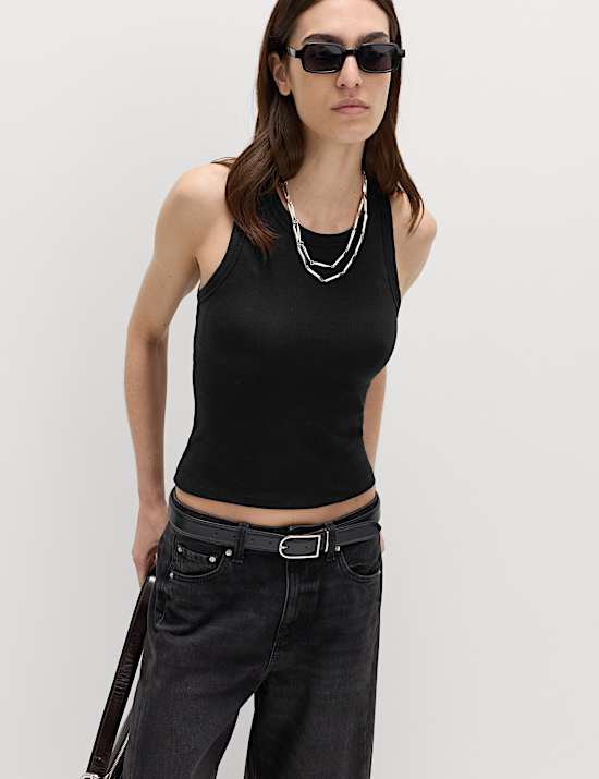 Cotton Rich Ribbed Scoop Neck Bra Vest Top