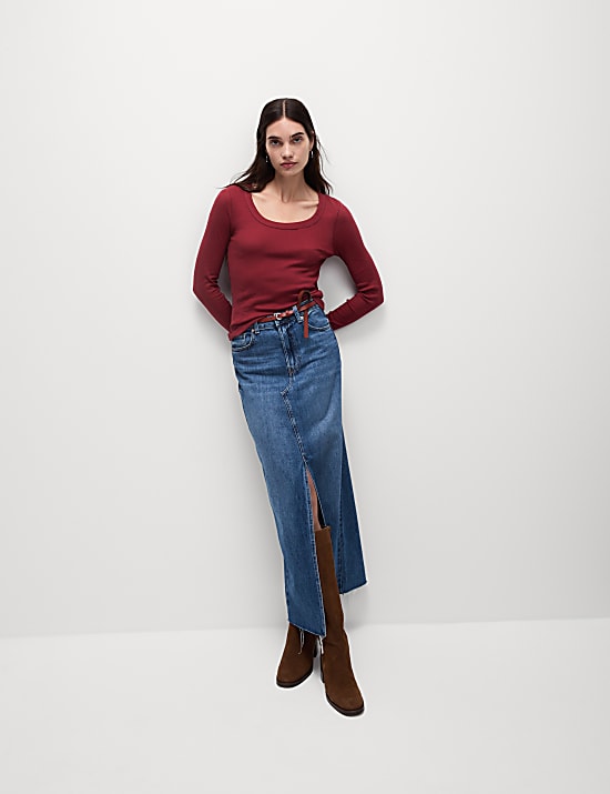 Cotton Rich Ribbed Scoop Neck Top