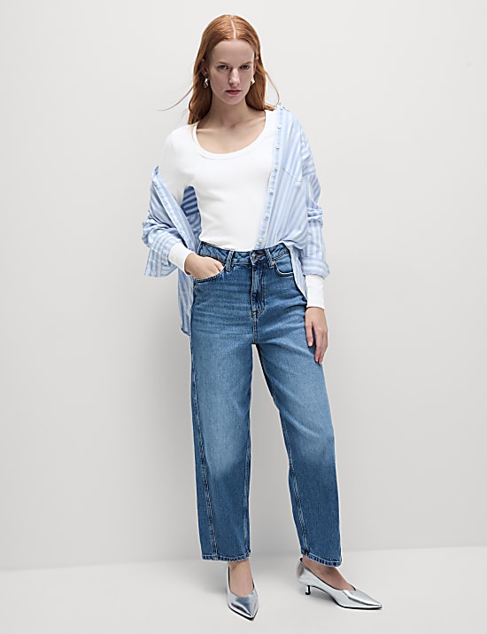 Cotton Rich Ribbed Scoop Neck Top