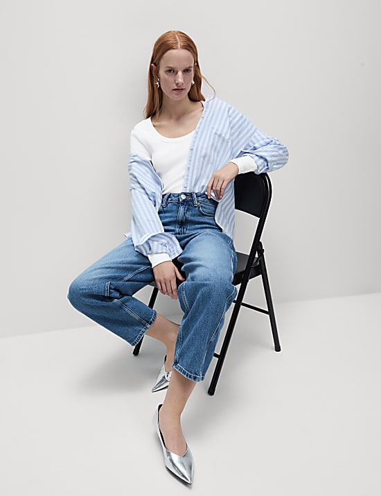 Cotton Rich Ribbed Scoop Neck Top