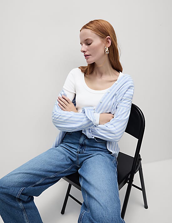 Cotton Rich Ribbed Scoop Neck Top