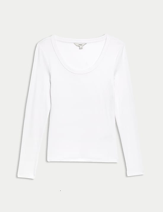 Cotton Rich Ribbed Scoop Neck Top