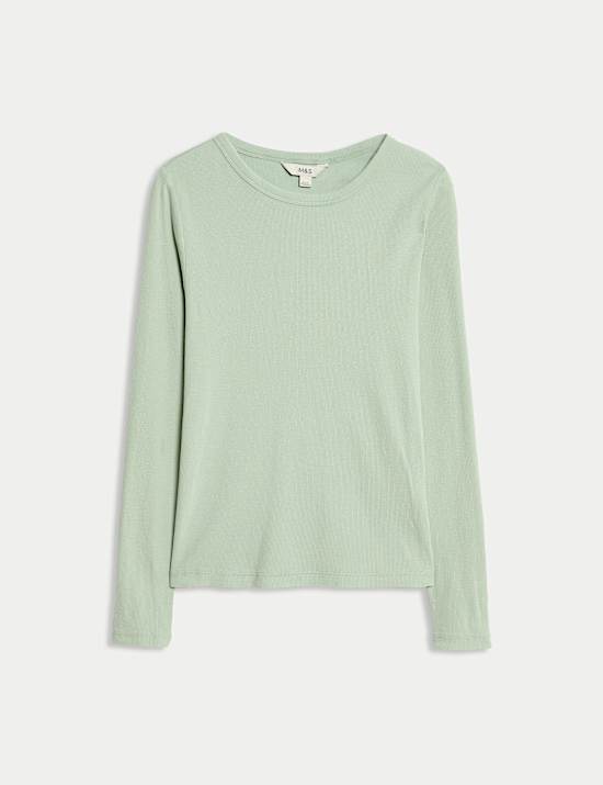 Geripptes, stückgefärbtes Oberteil mit hohem Baumwollanteil