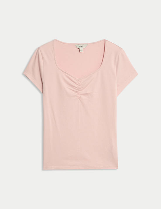 Top coupe cintrée en coton à encolure en forme de cœur