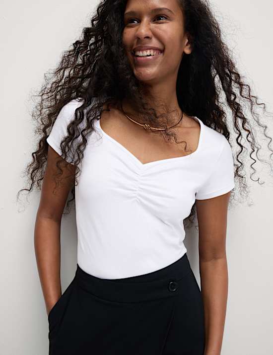 Cotton Rich Sweetheart Neck Slim Fit Top