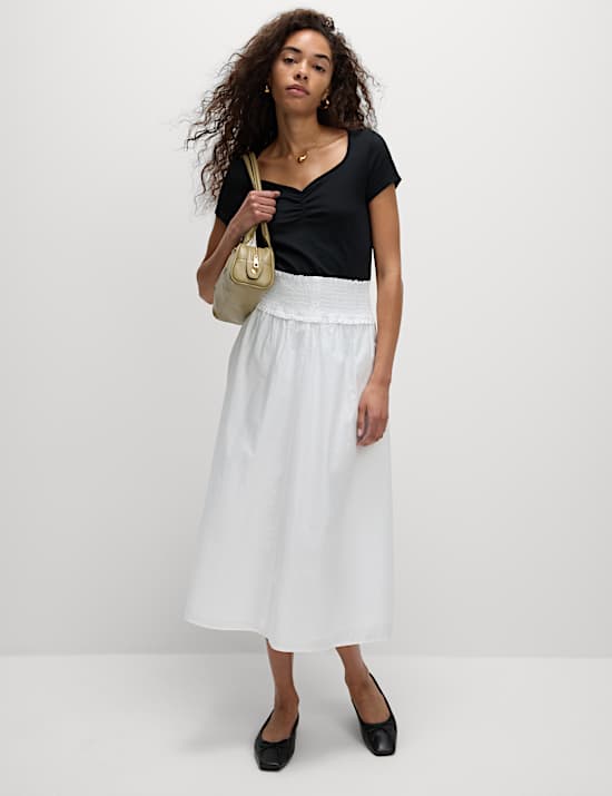 Cotton Rich Sweetheart Neck Slim Fit Top