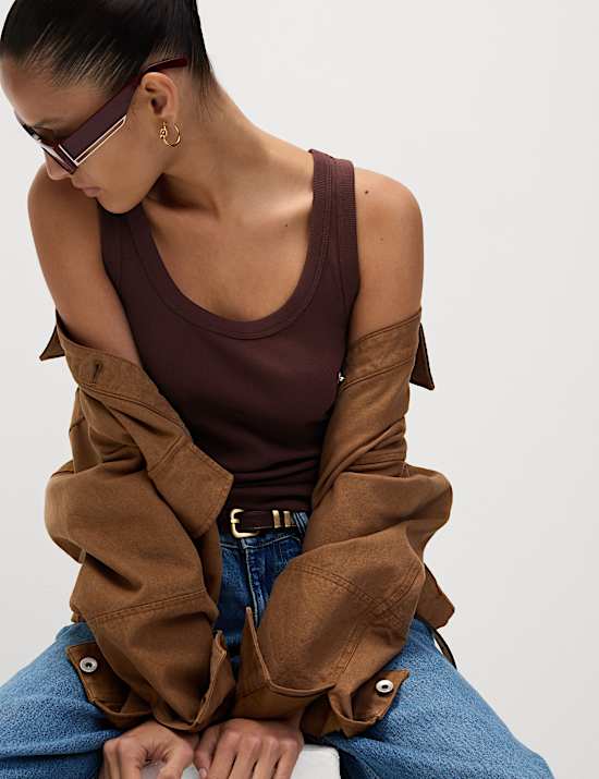 Cotton Rich Ribbed Slim Fit Vest Top