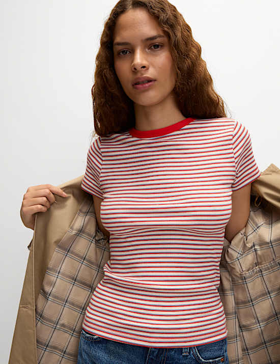 Cotton Rich Striped Ribbed T-Shirt