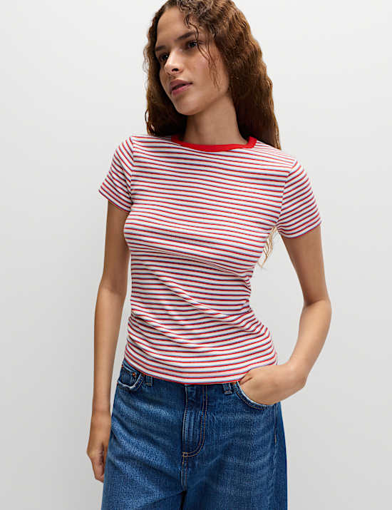 Cotton Rich Striped Ribbed T-Shirt