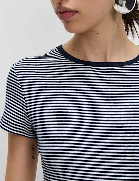 Cotton Rich Striped Ribbed T-Shirt