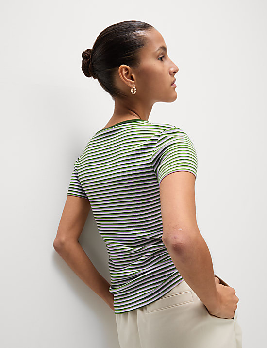 Cotton Rich Striped Ribbed T-Shirt