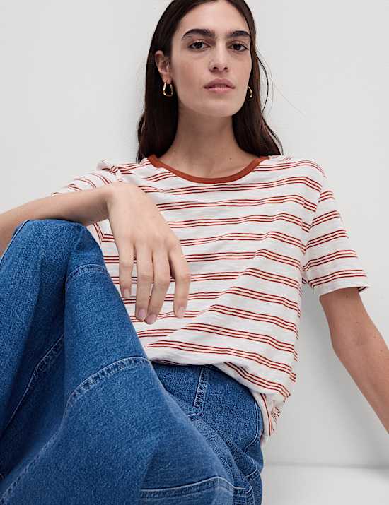 Pure Cotton Striped Regular Fit T-Shirt
