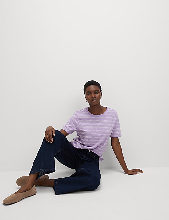 Pure Cotton Striped Regular Fit T-Shirt