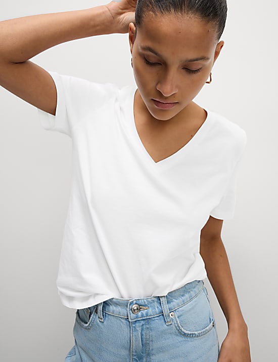 Set van 2 zuiver katoenen T-shirts met V-hals