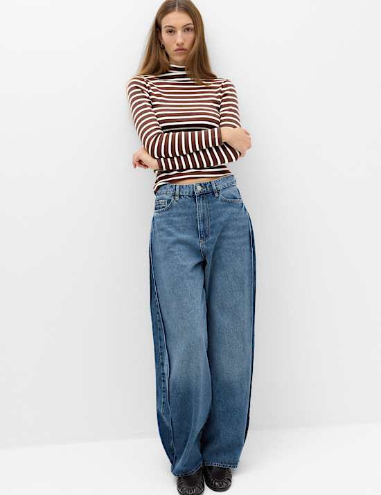 Cotton Rich Ribbed Funnel Neck Top