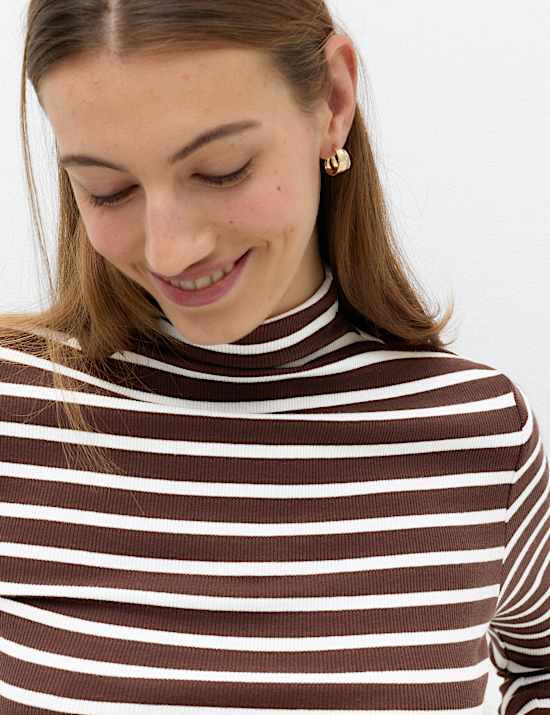 Cotton Rich Ribbed Funnel Neck Top