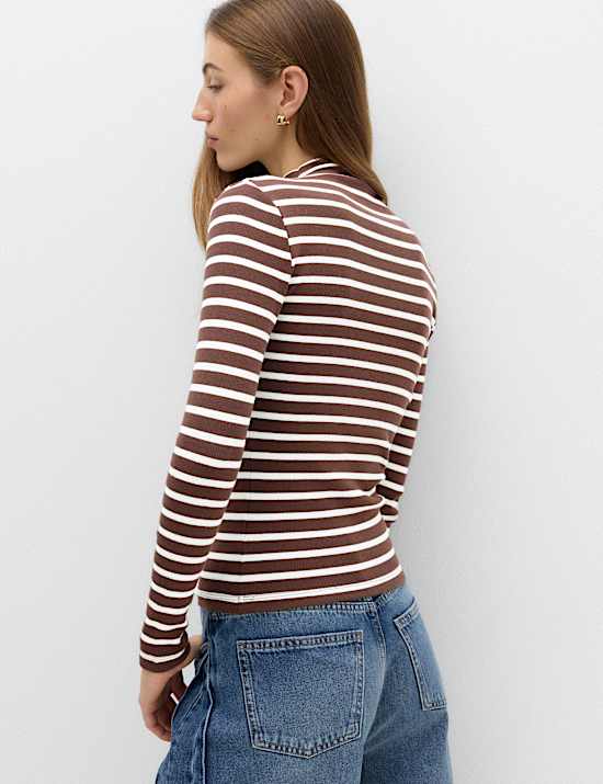Cotton Rich Ribbed Funnel Neck Top