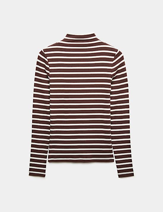 Cotton Rich Ribbed Funnel Neck Top