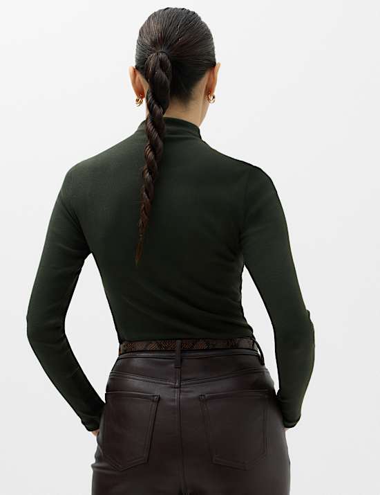 Cotton Rich Ribbed Funnel Neck Top